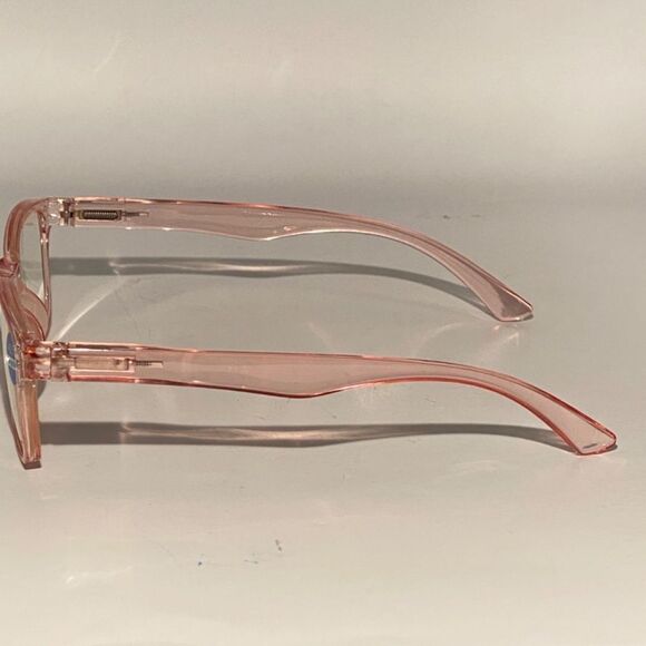 1439 Helen 2.5 Reading Glasses Thin Rectanle Bluelight Filter Pink Frames NWT - Picture 4 of 9